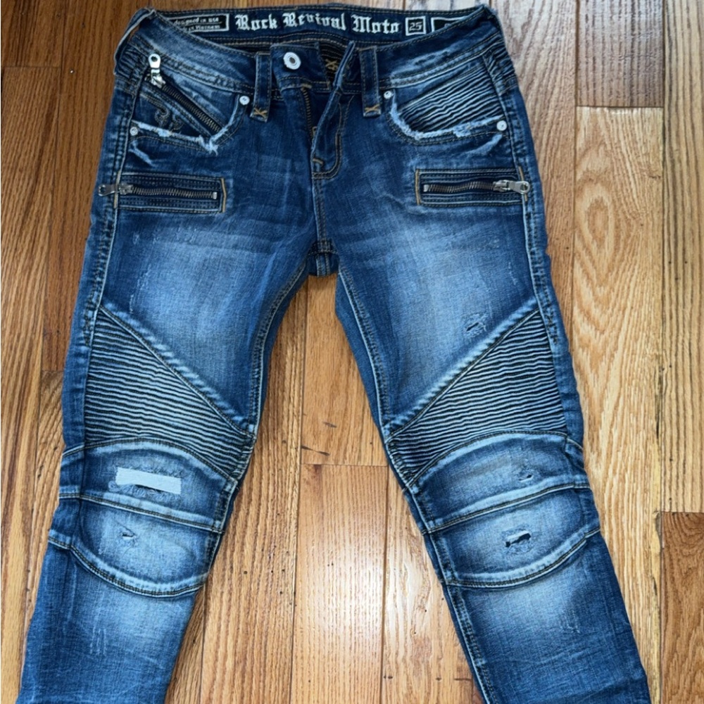 Rock Revival Womens Dark Blue Moto Jeans